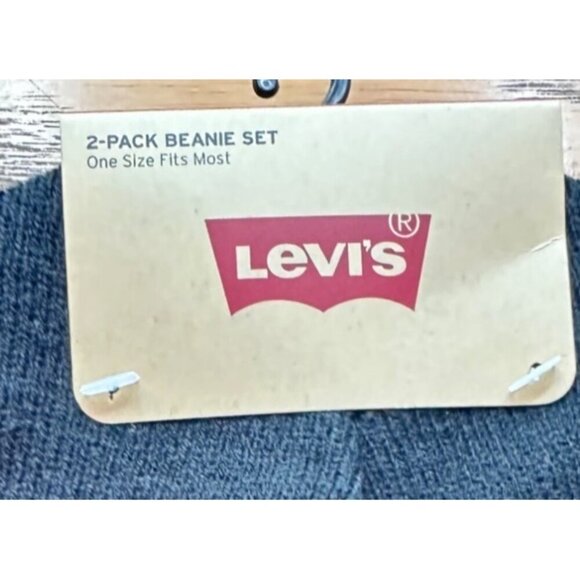 Levis 2-Pack Beanie Set One Size Black & Green Knit Hats Unisex - Picture 5 of 6